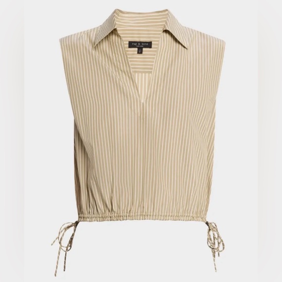 rag & bone Fiona cotton top in a tan and white striped pattern. Size M, EUC . - Picture 3 of 7